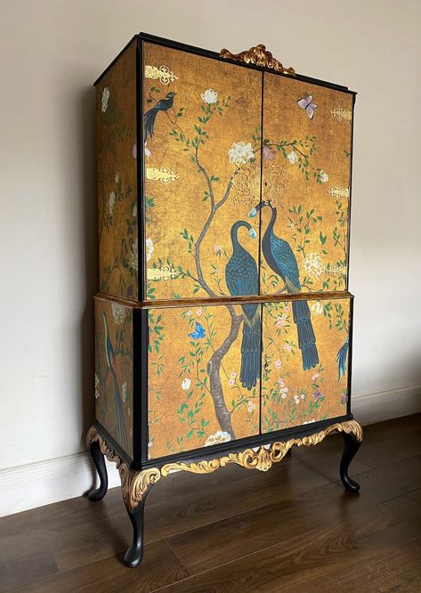 Made to Order Available NOW Chinoiserie Peacock Drinks Cabinet - Etsy UK Cocktail Cabinet, China Cabinets, Beautiful Cabinet, Mini Bars, Paint Colour, Drinks Cabinet, Asian Decor, Beautiful Furniture, Upcycled Furniture