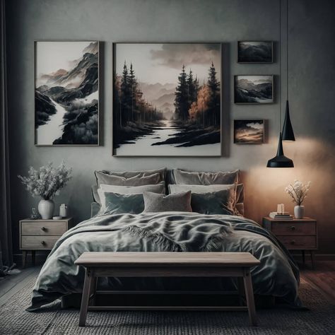 13 Earthy Bedroom Ideas That Will Transform Your Space 8 Bedroom With Grey Floors, Primary Bed, Earth Tone Bedroom, Earthy Bedroom Ideas, Dark Gray Bedroom, Nature Inspired Bedroom, Earthy Bedroom, Organic Elements, Grey Bedroom