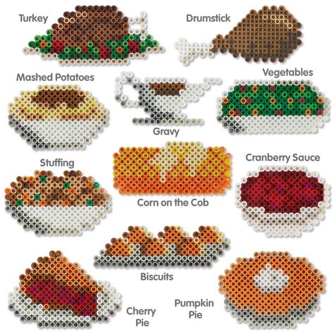 Stuffing Pie, Perler Food, Melts Beads, Food Magnets, Perler Designs, Perler Projects, Turkey Stuffing, Pearl Beads Pattern, Perler Ideas