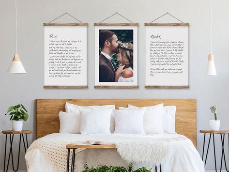 https://www.theknot.com/tk-media/images/3b9d2fad-52c4-4688-950b-3aef87f93cd7~rs_640.h Printed Vows, Wedding Vow Art, Photo Wall Hanging, First Wedding Anniversary Gift, Wood Poster, Wedding Gift Set, Personalized Canvas Print, Marriage Vows, Blue Wedding Flowers