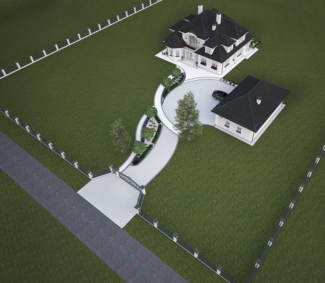 U Shaped Driveway, Bloxburg Driveway, Bloxburg Driveway Ideas, Paper Models House, Circle Driveway, Bob Marley Painting, House With Land, Barn House Interior, Tuscan Style Homes