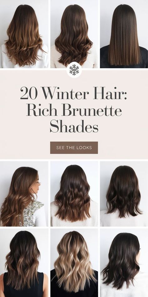 Embrace the beauty of winter with the top brunette hair color ideas for 2024-2025. From rich dark chocolate brown to subtle balayage caramel, these shades suit all skin tones, especially pale. Add a money piece highlight or ash tones for a modern touch that enhances your natural beauty. These brunette colors bring warmth and sophistication to any winter look. Balayage Money Pieces, Winter Brunette Hair, Dark Chocolate Balayage, Rich Chocolate Brown Hair Color, Money Piece Highlight, Highlights Money Piece, Winter Brunette Hair Color, Winter Brunette, Rich Brown Hair Color