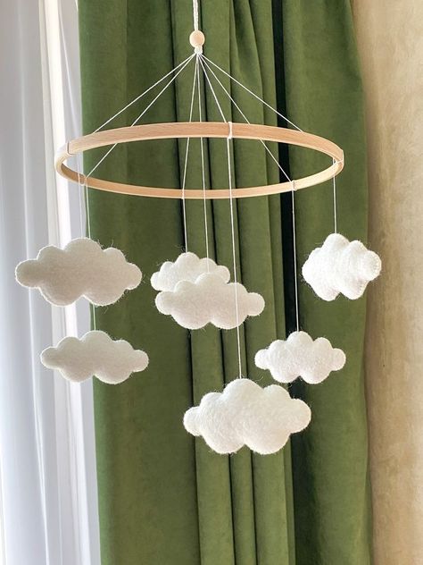 Cloud Nursery Theme, Cloud Crib, Felt Cloud, Cloud Mobile Nursery, Boy Mobile, Clouds Nursery, Garland Nursery, Cloud Mobile, Nursery Room Design