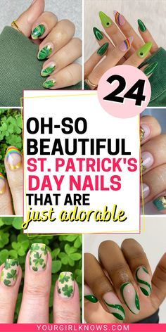 St Patrick Day Nails Acrylic, Saint Patrick Nail, Daisy Acrylic Nails, St Patrick's Day Nails, St Patricks Day Nails, Instagram Advertising, Green Nail Designs, Green Nail Polish, With Nails