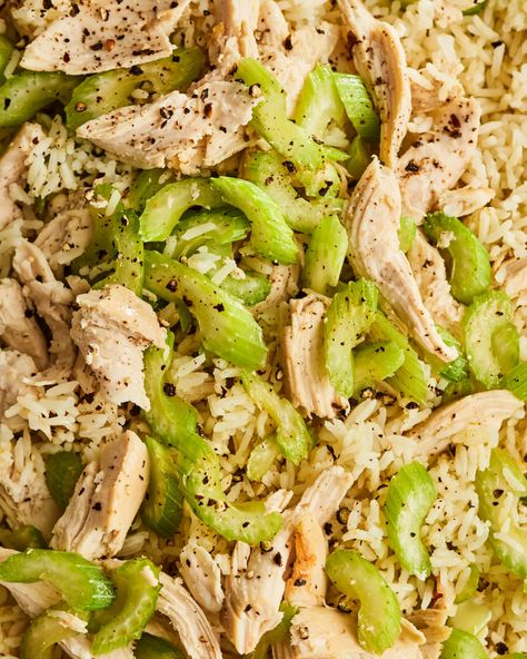 Gratitude Chicken and Celery Rice | Kitchn Celery Recipe, Chicken Celery, Celery Recipes, Shredded Chicken Recipes, Cream Of Celery Soup, Cooking Chicken To Shred, Chicken Salad Recipes, Vietnamese Recipes, Shredded Chicken