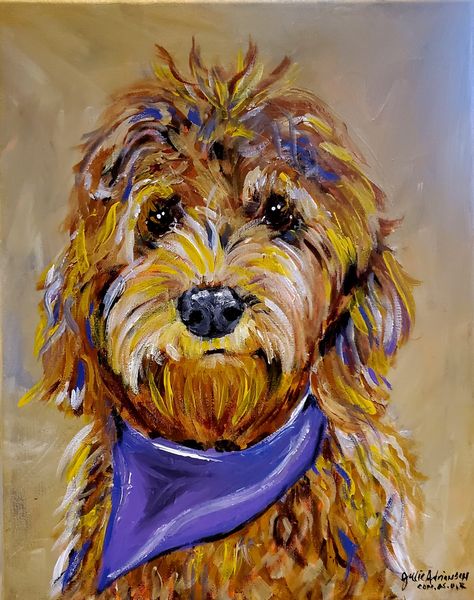 Labradoodle Painting Easy, Labradoodle Drawing, Labradoodle Painting, Labradoodle Art, Goldendoodle Art, Acrylic Gifts, Paint Lessons, Labradoodle Dog, Dog Portraits Painting