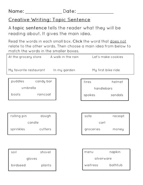 Topic Sentence Worksheet, Writing Topic Sentences, Sentence Worksheet, Creative Writing Topics, Sentences Worksheet, Problem Solving Worksheet, 2nd Grade Spelling, English Ideas, Cursive Writing Worksheets