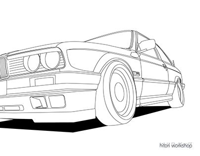 Bmw E30 Sketch, Bmw Sketch, Car Drawing Easy, Bmw E30 M3, E30 M3, Car Drawing, Graphic Design Illustration Adobe Illustrator, Car Design Sketch, Illustration Adobe Illustrator