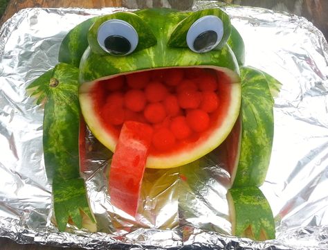 https://www.facebook.com/pages/Watermelon-Creations/527924257260192 Watermelon Frog Watermelon Art, Watermelon Carving, frog watermelon, food art, Frog Watermelon, Watermelon Frog, Frog Fruit, Carved Watermelon, Veggie Display, Watermelon Basket, Fruit Creations, Watermelon Art, Watermelon Carving