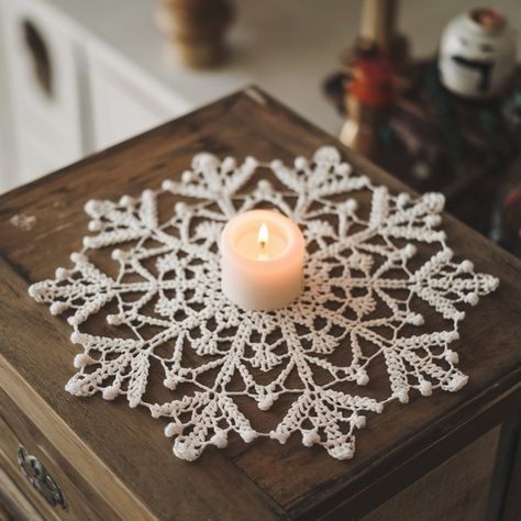 Snowflake Table Runner Crochet, Large Crochet Snowflakes Free Patterns, Crochet Snowflake Placemat, Simple Crochet Snowflake, Crochet Christmas Doilies Free Pattern, Crochet Christmas Doily, Doily Snowflakes, Snowflake Doily, Free Crochet Snowflake Patterns