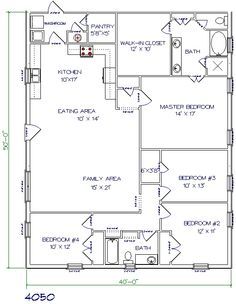 Top 5 Metal Barndominium Floor Plans for Your Dream Home! (HQ Plans) | Metal Building Homes Metal Building House Plans, Barndominium Plans, Pole Barn House Plans, Bathroom Floor Plans, House Plans One Story, Floor Plan 4 Bedroom, Metal House, Barndominium Floor Plans, Barn Plans