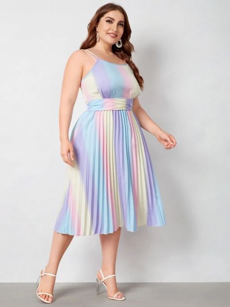 Plus Ombre Pleated Hem Cami Dress for Sale Australia| New Collection Online| SHEIN Australia Heart Print Dress, Lace A Line Dress, Chubby Fashion, All I Ever Wanted, Overall Dress, Cami Dress, Dot Dress, Pleated Dress, Floral Print Dress