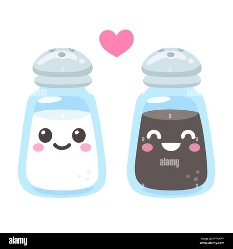 Characters Drawing, Kawaii Characters, Food Party, Smiling Faces, Cute Drawing, Drawing Vector, Party Signs, Salt And Pepper Shaker, Smile Face