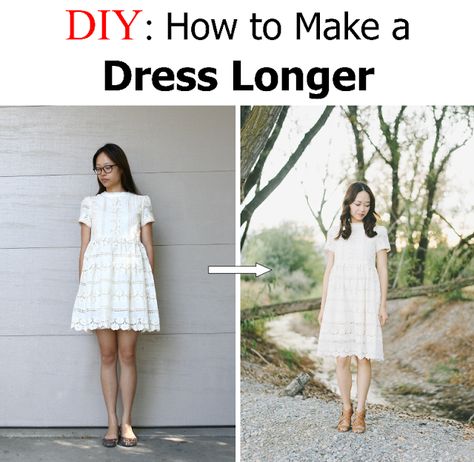 How to make a dress longer Short Dress To Long Dress Diy, How To Make A Short Dress Longer, Party Dress Inspiration, Making A Wedding Dress, Make A Dress, Below The Knee Dresses, Dresses By Pattern, Look Short, Pillowcase Dress