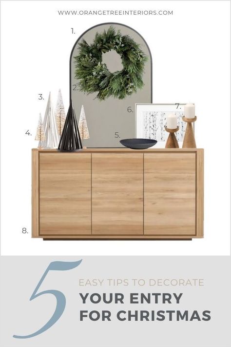 Check out our new blog teaching you 5 simple tips to decorate for Christmas. We show you 3 home entry way ideas for the holidays to inspire your interior decorating this year! - potterybarn christmas decor. christmas decoration simple. ideas for christmas decorations. entry decor ideas. decorated foyers entry ways. console table Decorating Sideboards, Coastal Style Furniture, Entryway Style, Christmas Entry, Coastal Style Decorating, Elegant Lighting Fixtures, Paint Your House, Christmas Dining Table, Entry Decor