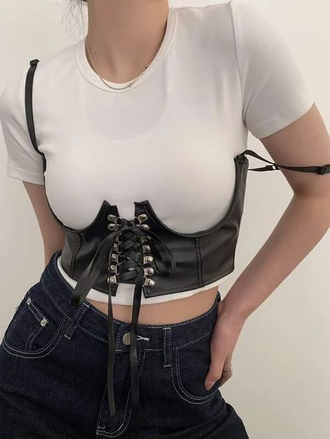 Cinturón corsé con cordón | Mode de Mujer | SHEIN España Lace Up Corset Belt, Corset Top Outfit, Casual Basics, Tunic Designs, Waist Belts, Lace Up Corset, Corset Belt, Gothic Punk, Stage Outfits