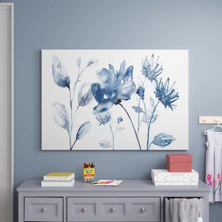 Three Posts™ Translucent Blues II - Wrapped Canvas Print | Wayfair Blue Watercolor, New Wall, Ebern Designs, Watercolor Flowers, Graphic Art Print, Painting Prints, Canvas Giclee, Canvas Fabric, All Products