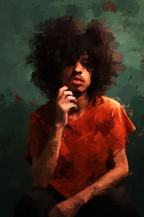 Curly Hair Painting, Man Oil Painting, Curly Hair Boy, Boy Portrait, Digital Oil Painting, Painting People, Afro Art, Paint Print, Hair Painting