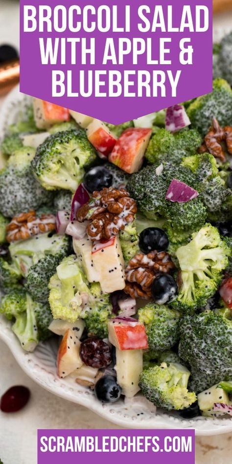 Broccoli Apple Blueberry Salad, Broccoli Salad With Blueberries, Sweet Potato Broccoli Salad, Broccoli Apple Salad Recipe, Broccoli Apple Salad, Blueberry Salad Recipes, Apple Salad Recipe, Broccoli Recipes Side Dish, Ham Salad Recipes