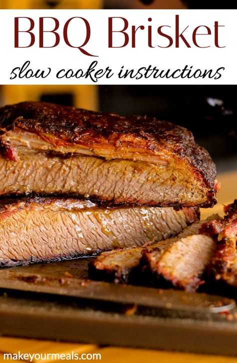 How to make mouth watering Barbecue Brisket in a slow cooker!  #BBQ #brisket #barbecue #slowcooker #crockpot #beef #FathersDay #picnic #easy #recipe #makeyourmeals Slow Cooker Brisket Recipes, Barbecue Brisket, Slow Cooker Brisket, Brisket Recipe, Beef Brisket Recipes, Vegetarian Crockpot Recipes, Bbq Brisket, Slow Cooker Bbq, Brisket Recipes