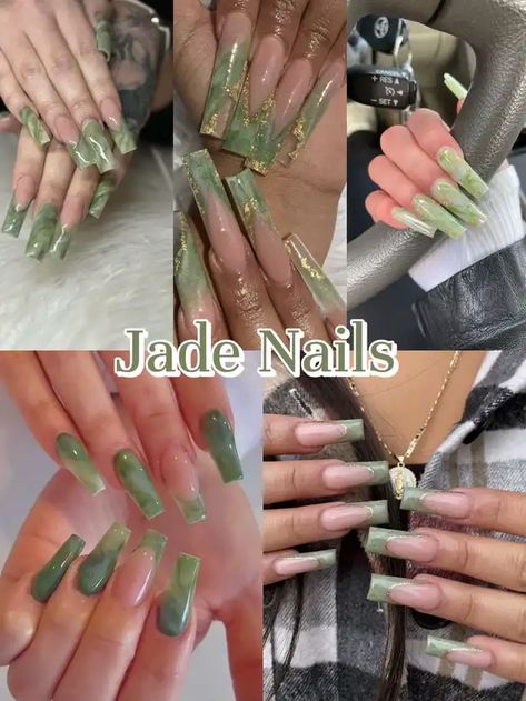 Lemon8 · jade nails💚🤍 · @AUD Jade Green Nails, Jade Nails, Green Nails, Jade Green, Gold Details, Nail Inspo, Acrylic Nails, How To Look Better, Jade