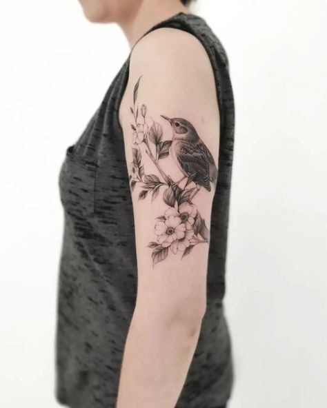 Nightingale Tattoo, Nightingale Bird, Bird Tattoo Meaning, Tattoos Meaning, Upper Arm Tattoos, Flowers Tattoo, Bird Tattoo, Tattoo Meaning, Birds Tattoo