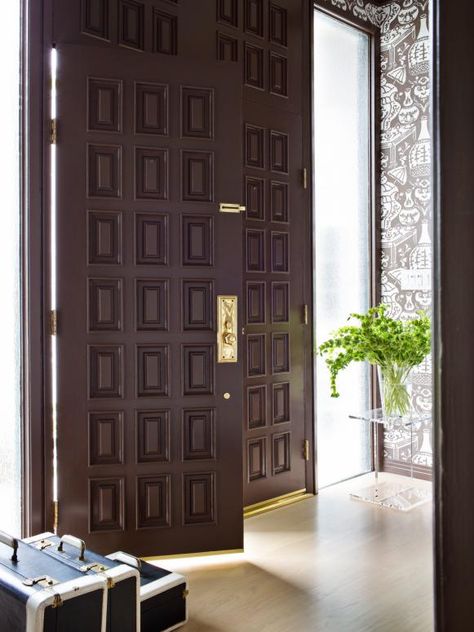 Front Doors: Wood, Steel and Fiberglass | HGTV Luxury Double Door, Stunning Entryways, Bowral House, Entryway Doors, Brown Front Doors, Wood Door Frame, Interior Remodeling, Molding Design, Brown Office