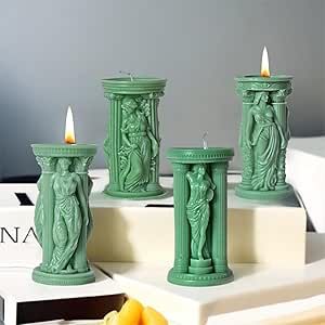 3D Goddess Athena Candle Molds, DIY European Aromatherapy Candle Mold, Cylinder Epoxy Resin Casting Molds, for Resin,Aromatherapy Candle,Soap,Clay, Ice Cube (D) Goddess Candle, Column Candle, Pillar Candle Molds, Without Electricity, Beeswax Pillar Candles, Diy Scent, Goddess Athena, Diy Candles Scented, Candle Molds Diy