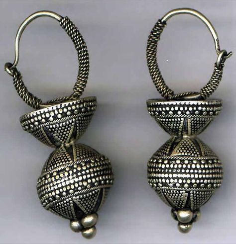 Afghanistan | Pair of Kazakh woman's earrings; silver. | Collection: Afghanistan Museum in Exile, Bubendorf, Switzerland. Accession No. 0594 Birthday Proposal, Oxidised Silver Jewelry, Afghan Jewelry, Silver Rings Simple, Witch Jewelry, Silver Collection, Silver Jewels, Ethnic Earrings, Oxidised Jewellery