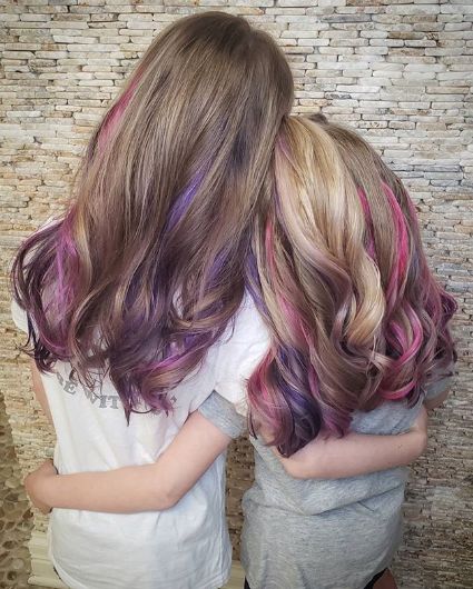 Kids Hair Color Ideas Girls Fun, Kids Purple Hair, Kids Hair Color, Peekaboo Color, Anna Hair, Eva Hair, Pink Purple Hair, Blonde Kids, Girl Hair Dos