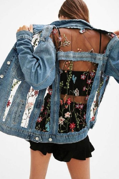 #affiliatead -- O & O Denim Floral Mesh -- #chic only #glamour always Kain Tile, Jaket Denim, Haine Diy, Diy Vetement, Denim On Denim, Denim Ideas, Kleidung Diy, Mode Jeans, Ropa Diy