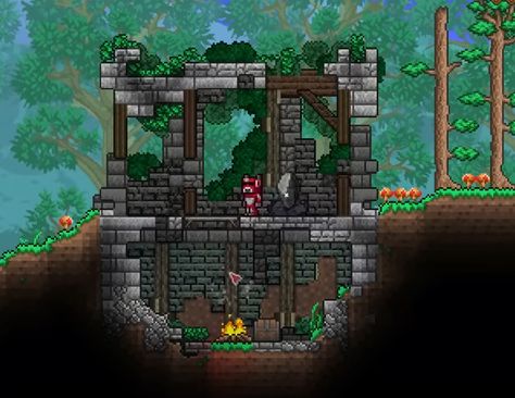 creds to everglow mod Terraria Forest Pylon Build, Terraria Spawn Ideas, Terraria Crafting Room, Terraria Spawn Build, Terraria Graveyard, Terraria Tower, Terraria Castle, Terraria Design, Terraria Game