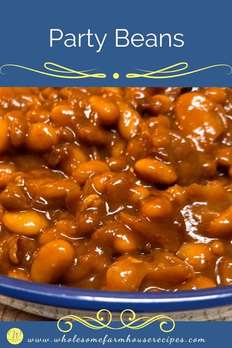 Party Beans Party Beans Recipe, Party Beans, Bourbon Baked Beans, Barbecue Baked Beans, Slow Cooker Baked Beans, Slow Cooker Beans, Maple Bourbon, Baked Bean Recipes, Cooking For A Crowd