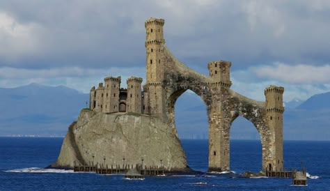 Cliff Side Castle, Cliff Castle, Ruins Architecture, Bangunan Minecraft, Fantasy Architecture, Landscape Concept, Castle Ruins, Minecraft Inspo, Fantasy City