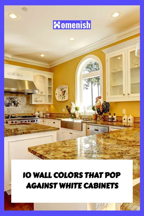 White cabinets are a kitchen staple, but the walls are where you can really express your style. This article will present ten wall colors that not only look great with white cabinets but also create a distinctive and appealing kitchen environment. White Cabinets Kitchen Wall Color, Yellow Kitchen Walls With White Cabinets, Kitchen Wall Colors With White Cabinets, Yellow Kitchen Walls, Green Kitchen Walls, Kitchen With White Cabinets, Antique White Cabinets, Best Wall Colors, White Gloss Kitchen