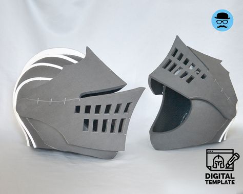 New, improved and more detailed instruction and assembly steps DIGITAL ITEM (print-only PDF file): This is a fan-made EVA foam template for an Elite Knight helmet with a moveable visor. Previous experience with foam crafting is recommended - quite a few edges need to be cut at a specific angle and quite a tricky assembly process. Ideal if you are a foam-smith, fan, collector or planning to cosplay. PDF CONTENT: US Letter, 1:1 scale templates with all parts and assembly order instruction, symbols Foam Helmet Template, Mando Cosplay, Helmet Template, Foam Props, Knight Helmet, Medieval Helmets, Knight Costume, Knights Helmet, Prop Making