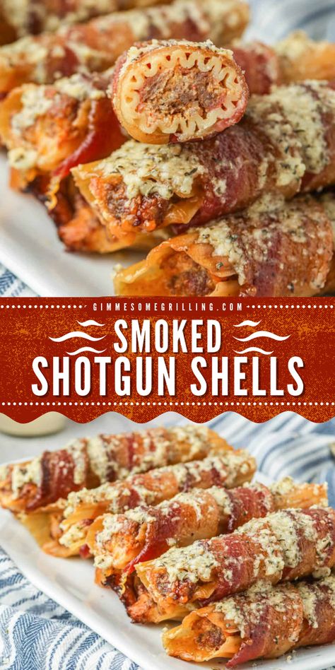 This smoked shotgun shells recipe is the best snack idea for party! The flavors of the ingredients blend so well that creates a mouthwatering taste. This easy football party food will be a hit in the party. You will love this smoked shotgun shells! Shotgun Shell Recipe, Manicotti Shotgun Shells Recipe, Shotgun Shells Recipe Smoker, Smoked Shotgun Shells Recipe, Shotgun Shells Recipe, Easy Football Party Food, Smoked Shotgun Shells, Manicotti Shells, Grilled Appetizers