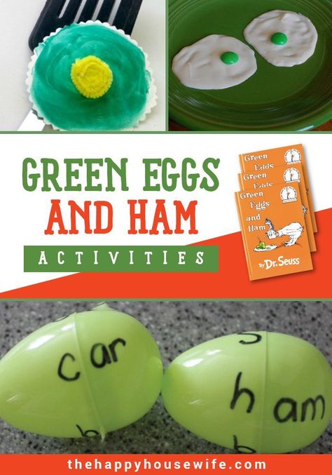 Tons of fun activities based on the classic book by Dr. Seuss Green Eggs and Ham. Includes a free Green Eggs and Ham pdf download. #kids #reading #homeschool #DrSeuss #printables Green Eggs And Ham Activities, Best Classic Books, Preschool Craft Activities, Dr Seuss Activities, Dr Seuss Crafts, Seuss Crafts, Dr Seuss Week, Free Homeschool Printables, Green Eggs And Ham