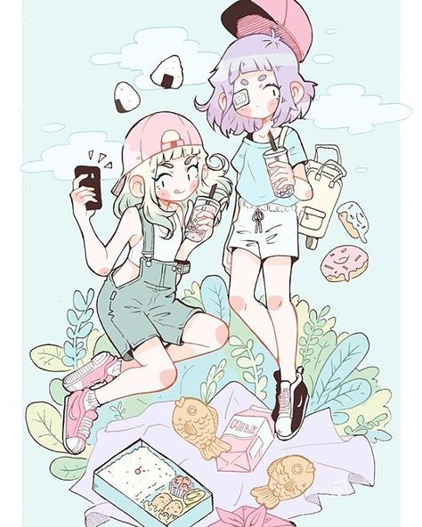 Taiyaki and Milk go on a date  full ver @ nemupan.tumblr.com Kawaii Ideas, Art Pastel, Cute Art Styles, Pastel Art, Kawaii Drawings, Kawaii Art, Pastel Goth, الرسومات اللطيفة, Pretty Art