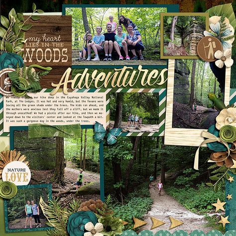 Forest Scrapbook Layouts, Hiking Scrapbook, Forest Scrapbook, Alaska Scrapbook, Adventure Scrapbook, Centre Parcs, Camping Scrapbook, Forest Walks, Holiday Scrapbook