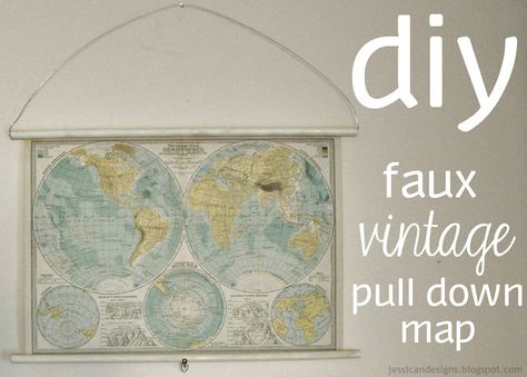 pull down map Diy Map Art, Pull Down Map, Diy Map, Map Crafts, Travel Crafts, Map Wall Decor, Tutorial Diy, Craft Time, Diy Arts And Crafts