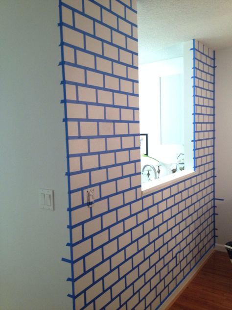 DIY Painted Brick Wall – The Glamorous Project Faux Brick Accent Wall, Fake Brick Wall, Diy Brick Wall, Painted Brick Wall, Brick Pattern Wallpaper, Fake Brick, Installing Wainscoting, Brick Accent Walls, Brick Accent Wall