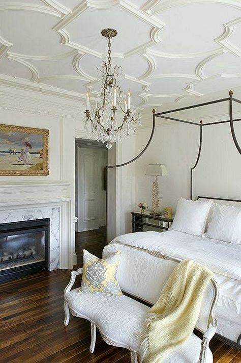 Plaster Ceiling Design + Architectural Mouldings - laurel home French Bedroom Design, Plaster Ceiling Design, French Inspired Home, Plaster Ceiling, French Bedroom, Design Room, Dreamy Bedrooms, French Interior, Chandelier Design