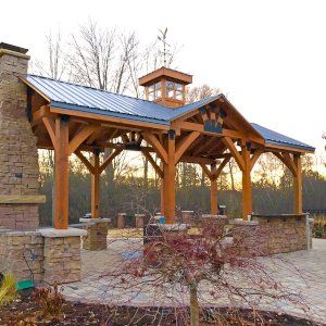 Wood Pavilion, Outdoor Pavillion, Masonry Work, Outdoor Pavilion, Stone Pillars, Backyard Pavilion, Outdoor Retreat, House Floor, Outdoor Wood