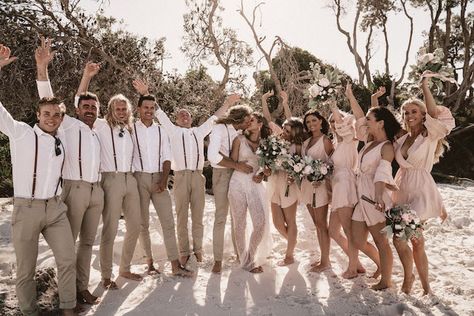 Coachella Inspired Seaside Wedding on Kara's Party Ideas | KarasPartyIdeas.com (9) Beach Wedding Bridal Party Attire, Beach Wedding Groom, Wedding Groomsmen Attire, Festival Themed Wedding, Beach Wedding Decorations Reception, Coachella Inspiration, Beach Outing, Beach Wedding Attire, Jamaica Wedding