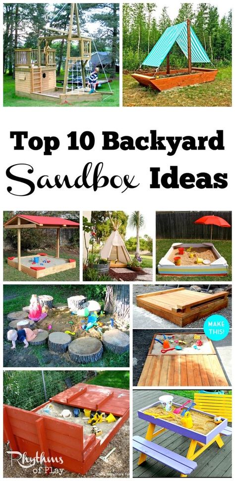 Backyard sandboxes are amazing outdoor sensory play spaces. You will find many more than 10 sandbox ideas for kids complete with plans that have directions on how to make an outdoor sandbox. Tips, tutorials, and hacks for every type of sandbox can be found; easy, natural, portable, boats, sand tables, convertible with seats or benches, with lids, and canopy's or covers to create shade and store. Whether you prefer to DIY or buy you will find what you are looking for! Outdoor Sensory Play, Sandbox Ideas, Backyard Sandbox, Diy Sandbox, Kids Sandbox, Outdoor Play Spaces, Outdoor Play Areas, Kids Outdoor Play, Wood Wall Art Diy