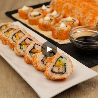 California Maki Roll Recipe | rice, mango | California Roll or California Maki Recipe
Maki Sushi is Made of  Rolled Cooked Japanese Rice, Crab Stick, Cucumber, Nori,Mango or Avocado then sprinkle... | By FriendCheap Menu | Facebook Veg Lunch Box Ideas, Veg Sushi, Maki Recipe, Sushi Rolls Recipe, California Maki, International Sushi Day, Sushi Fillings, Sushi Ingredients, Veggie Sushi