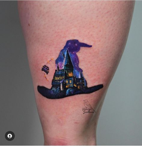 Color Harry Potter Tattoo, Harry Potter Tattoos Colorful, Mini Harry Potter Tattoo, Harry Potter Inspired Tattoos, Harry Potter Tattoos Unique, Small Harry Potter Tattoo, Ravenclaw Tattoo, Harry Potter Tattoo Unique, Cool Space Tattoos