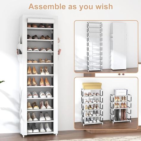 Amazon.com: VTRIN Vertical Narrow Shoe Rack Organizer Tall Shoe Rack for Closet Entryway 10 Tier Non-Woven Cover Shoe Shelf Holds 20-22 Pairs Fr : Home & Kitchen Tall Shoe Rack, Shoe Rack For Closet, Shoe Rack Cover, Shoe Rack Organizer, Narrow Shoe Rack, Shoe Rack Closet, Shoe Rack Organization, Narrow Shoes, Shoe Shelf