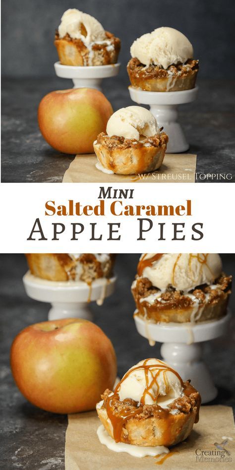 Give your mouth a celebration! Learn how to make these easy Homemade Mini Salted Caramel Apple Pie Bites recipe from scratch.The perfect blend of Fuji apples, spices, salted caramel ice cream topping and cinnamon streusel crumb topping! Featuring the perfect puff flaky crust pastry, baked in a muffin tin, and a bonus video tutorial! via @2creatememories Cake Pops Recipe From Scratch, Apple Pie Bites Recipe, Caramel Apple Pies, Caramel Apple Pie Recipes, Mini Pie Recipes, Flaky Pie Crust Recipe, Mini Caramel Apples, Salted Caramel Apple Pie, Apple Pie Bites